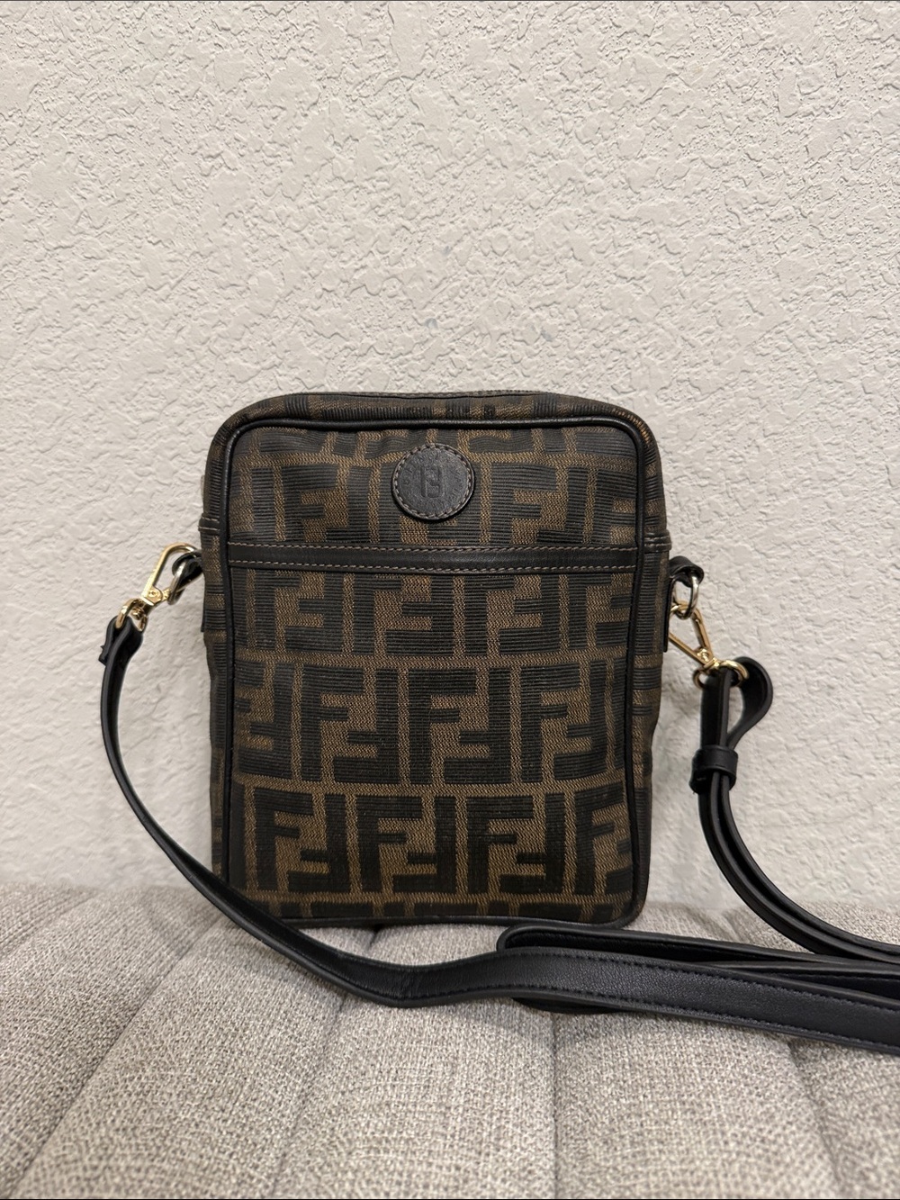 Fendi Black and Brown Small Monogram Messenger Crossbody Bag W/ Unbranded Strap